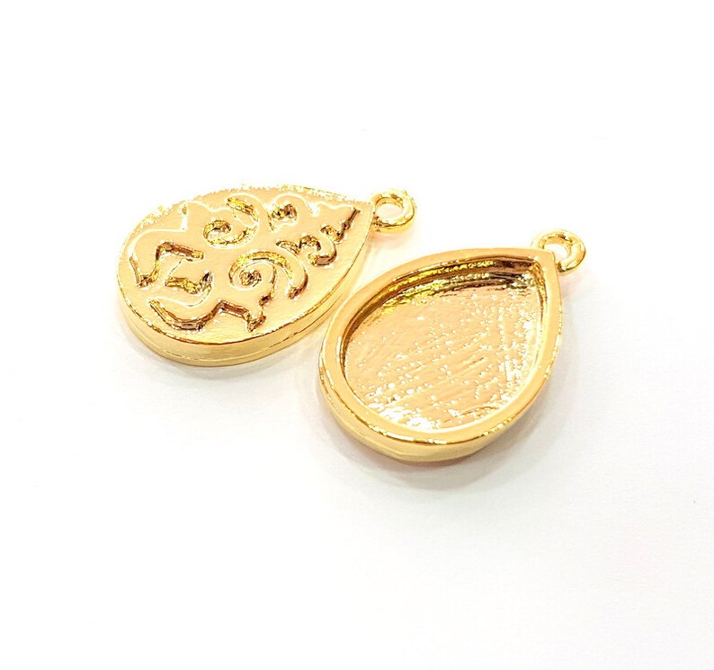 2 Gold Pendant Blank Base Setting Necklace Blank Resin Blank Mountings inlay Blank Shiny Gold Plated Blank G12507 18x13 mm blank