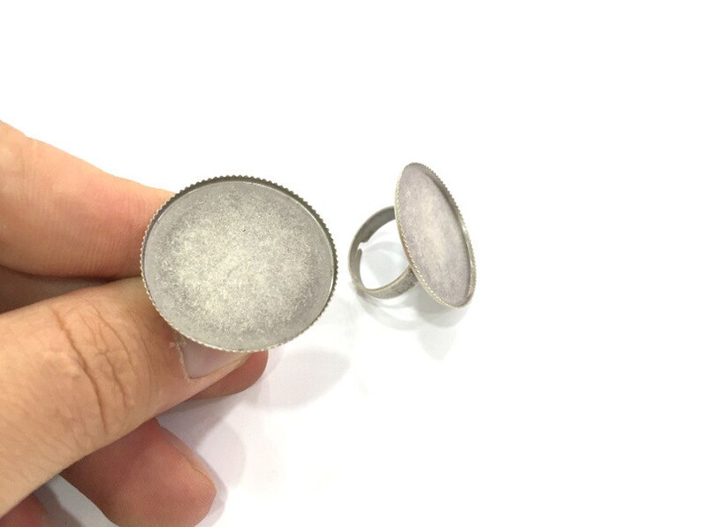 Antique Silver Plated Brass Adjustable Ring Blank G3976 5 Pcs 25mm