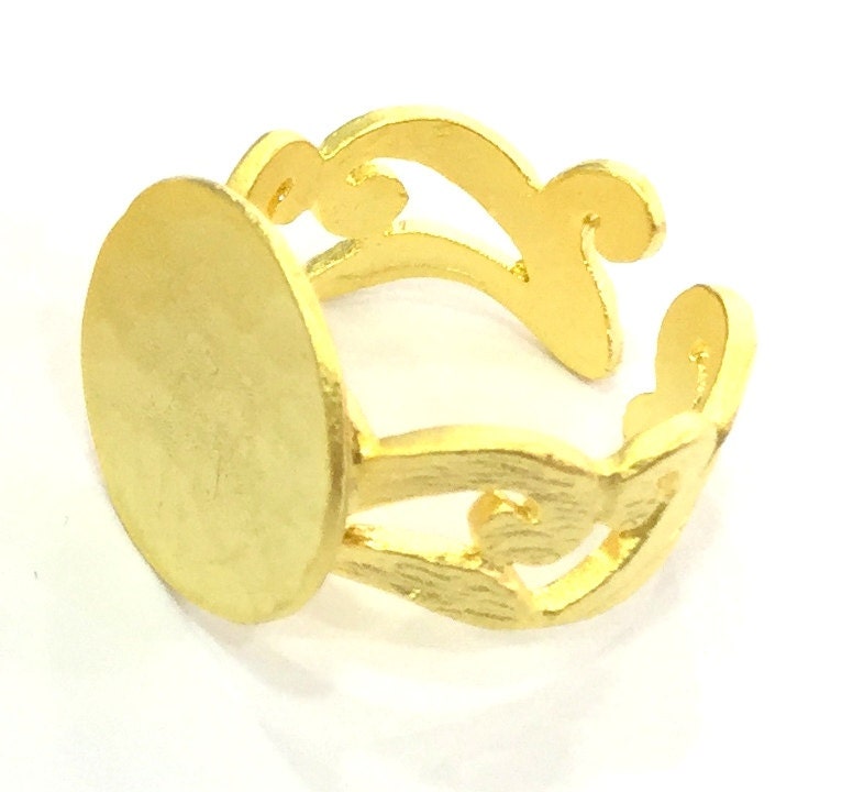 Gold Ring Blank Adjustable 15mm blank Gold Plated Brass Etsy