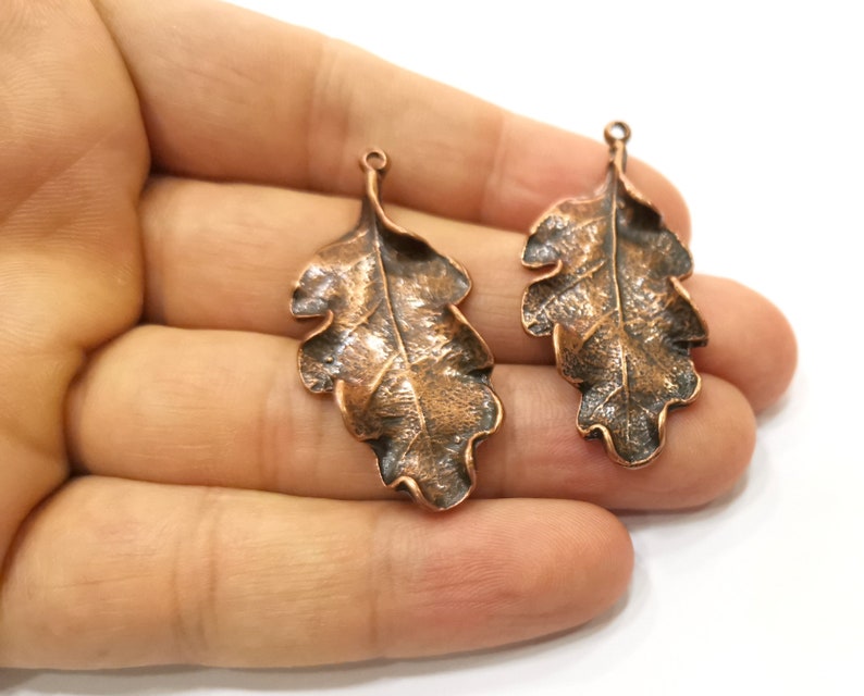 2 Copper Leaf Charms Antique Copper Plated Charms 46x22mm Etsy