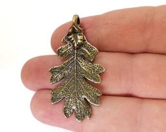 2 Leaf Charms Antique Bronze Plated Charms Double sided (47x26mm) G21501