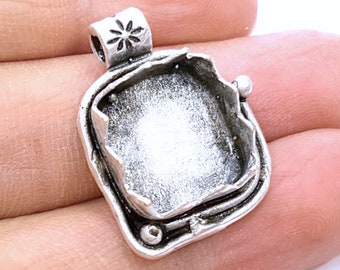 Silver Pendant Blank Bezel Base Setting Necklace Blank Mountings Antique Silver Plated Brass (15 mm blank) G6537