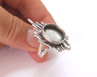 Silver branches nest round ring blank base Antique silver plated brass 39x25mm (Blank Size 16mm) G25830