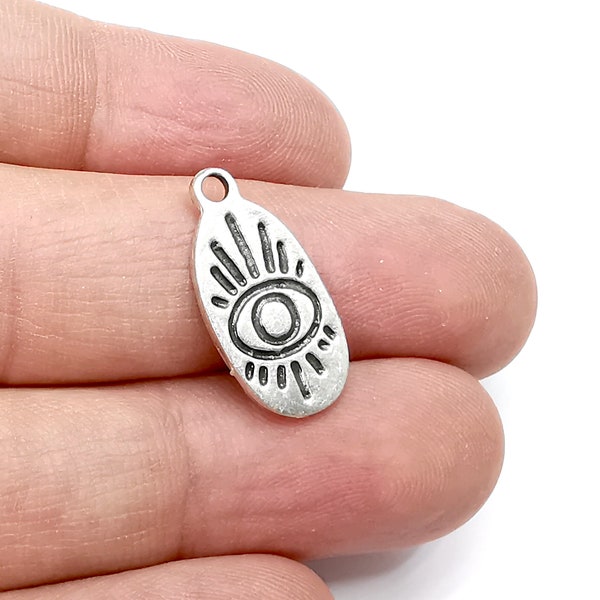 Eye Dangle Charms, Antique Silver Plated (23x11mm) G29361
