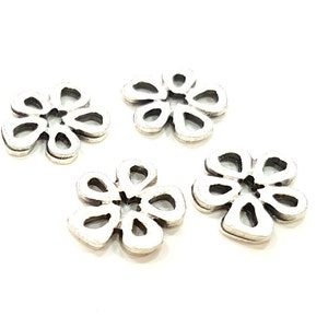 10 Silver Charms Antique Silver Plated Flower Charms 10 Pcs  (15mm) Antique Silver Plated Metal  G24120