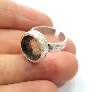 Ring Blank Setting Hammered Ring Base Bezel inlay Ring Backs Glass Cabochon Mounting Adjustable Antique Silver Plated Ring (12mm ) G24187