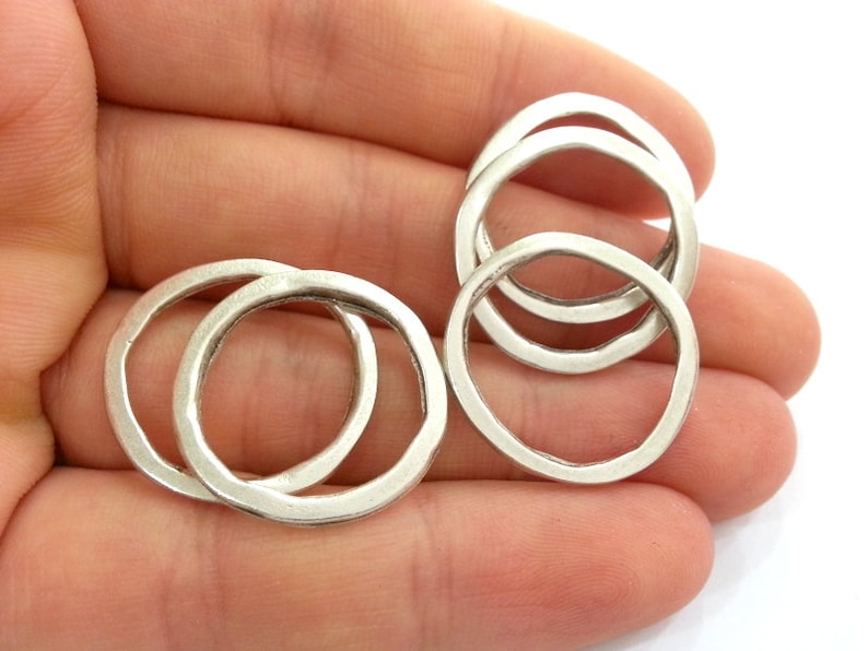 5 Silver Circle Pendant Antique Silver Plated Circle Ring Etsy