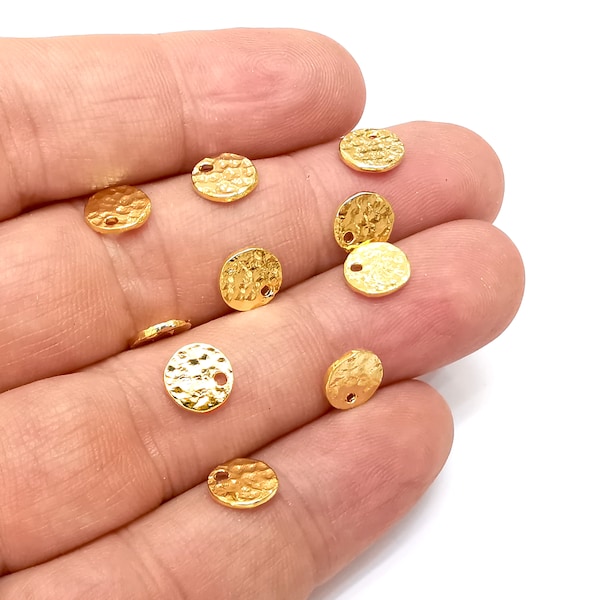 Hammered Small Disc Charms, (Double Sided), Gold Plated Charms (8mm) G36064
