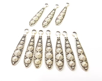 10 Silver Charms Antique Silver Plated Charms (34x6mm) G8501