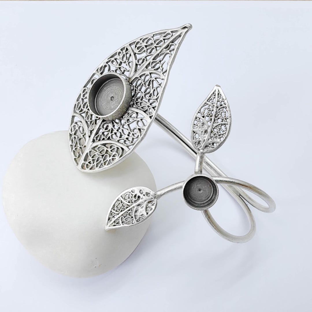 Design Beael Adjustable Bracelet Blank, Leaf Design Bezel Cuff, 8mm 12mm Settings ...