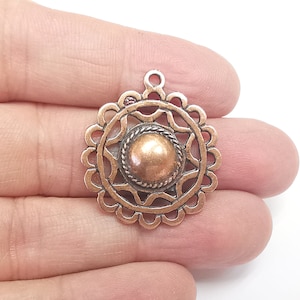 Flowers Charms, Antique Copper Plated Pendant (32x28mm) G29719