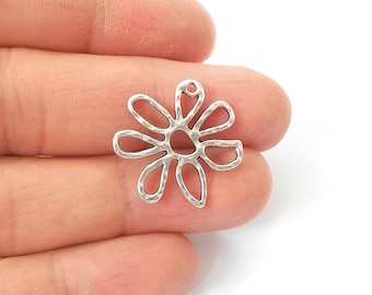 Flower charms Antique silver plated charms (24x24mm)  G24494