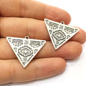 2 Triangle Charms Antique Silver Plated Charms (33x25mm)  G17907