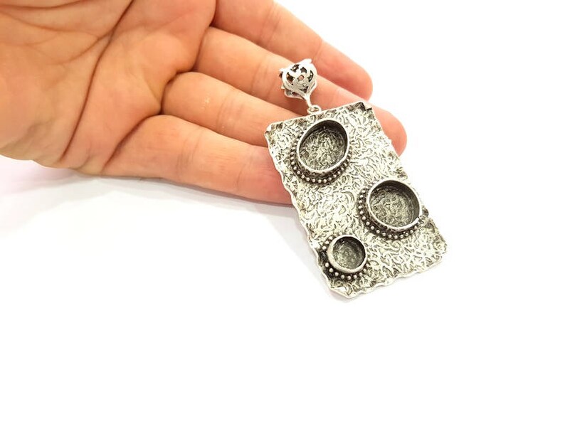 58x38mm G8682 Silver Pendant Blank Bezel Base Setting Necklace Blank Resin Blank Mountings Antique Silver Plated Brass