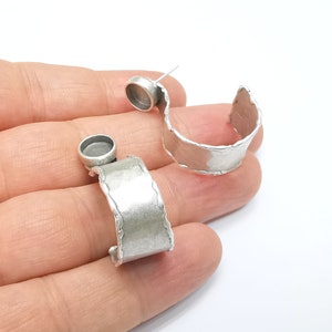 Silver Earring Base, Earring Blank, Ear Settings Bezel, Resin Blank, Cabochon Mountings, Antique Silver Plated Brass (8mm blanks) G35046