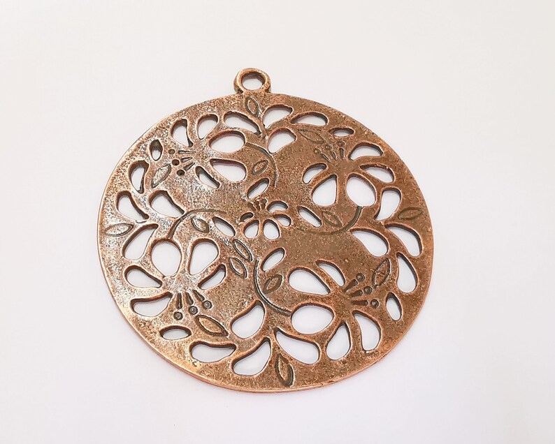 G22775 80x72mm Flowers Round Pendant Antique Copper Plated Pendant