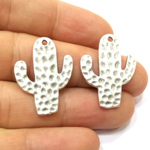 Hammered Cactus Charms Antique Silver Plated Charms (29x20mm)  G18137