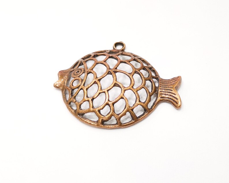 Fish Pendant Antique Copper Plated Metal G17360 57x48mm