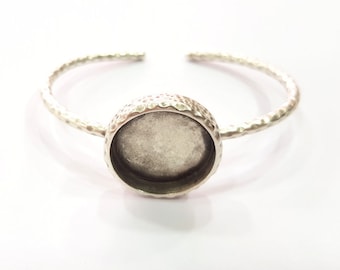 Bracelet Blank Cuff Bezel Resin Cuff inlay Blank Glass Cabochon Base Bezel Hammered Adjustable Antique Silver Bracelet (20mm ) G16030