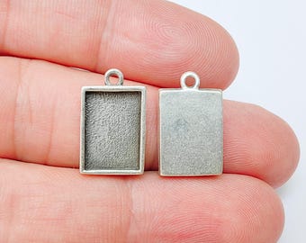 Rectangle Bezel Pendant Charm, 14x10mm Setting Tray, Antique Silver Plated, Zamac, Nickel Free Lead Free, G37453