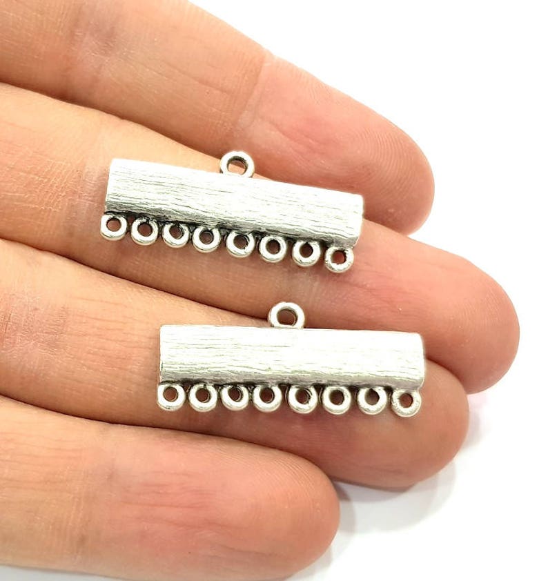 4 Silver End Bar Connector Antique Silver Plated Metal G11422 30x13mm