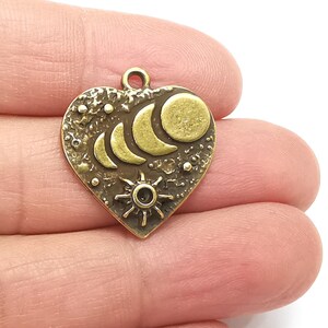 Heart Moon Star Charms Crescent State of The Moon Pendant Antique Bronze Plated Charms (25x23mm) G27957