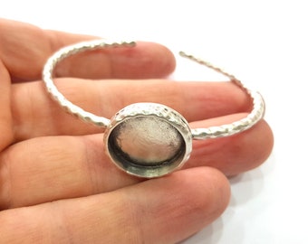 Bracelet Blank Cuff Bezel Resin Bangle inlay Blank Glass Cabochon Base Bezel Hammered Adjustable Antique Silver Bracelet (18mm ) G16033