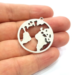 2 Carte du Monde Charme Argent Charme Antique Argent Plaqué Métal (34 mm) G15698