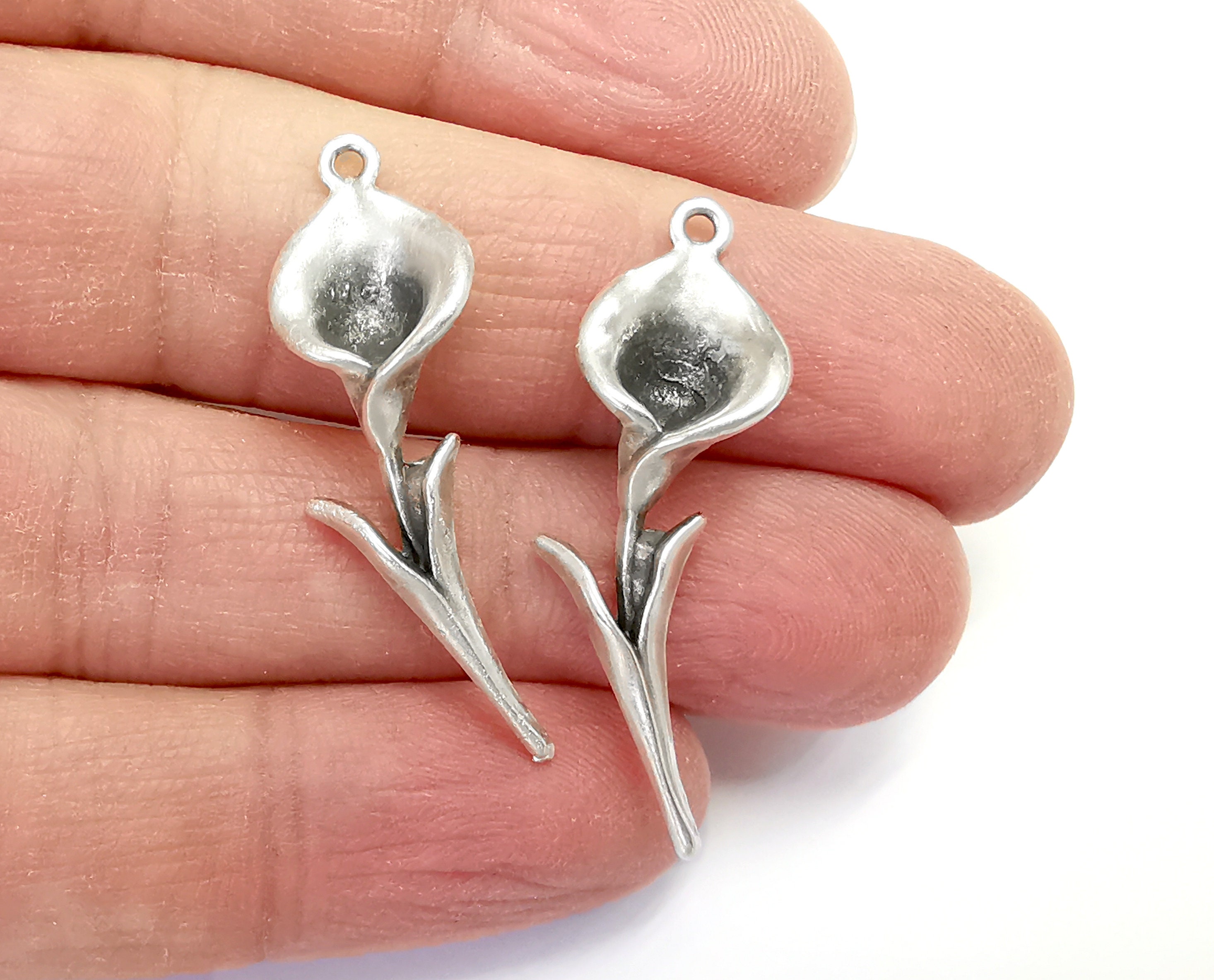 Calla Lily Flower Charms Antique Silver Plated Charm