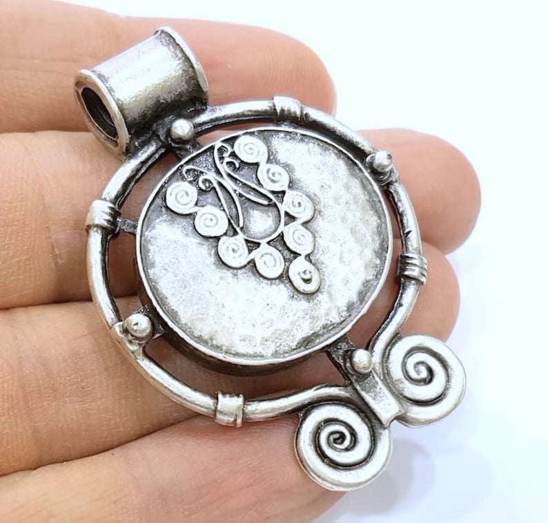 Tribal Pendants Ethnic Pendant 54x40mm Antique Silver Plated G6681 image 1