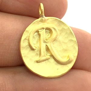 Initials  R Charm , Gold Plated Brass G4847