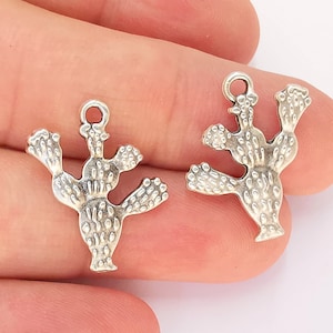 4 Cactus Charms (Double Sided) Antique Silver Plated Charms (23x21mm)  G22735