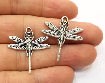 Silver Dragonfly Charms Antique Silver Plated Charms (31x28mm)  G19074