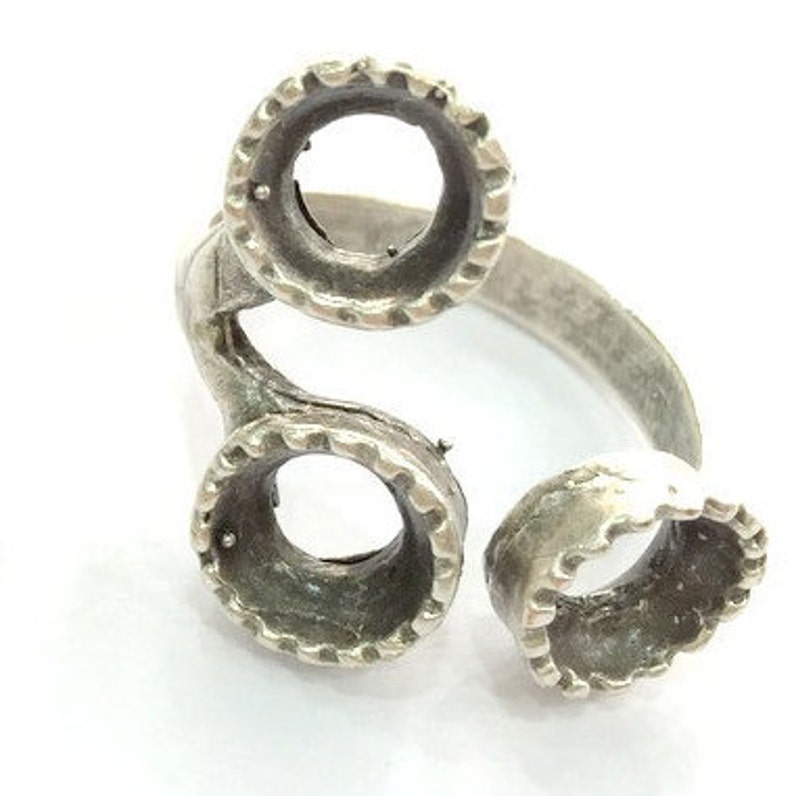 Silver Ring Blank Base Bezel Settings Cabochon Base Mountings Adjustable Antique Silver Plated Brass G3500 8mm Blank