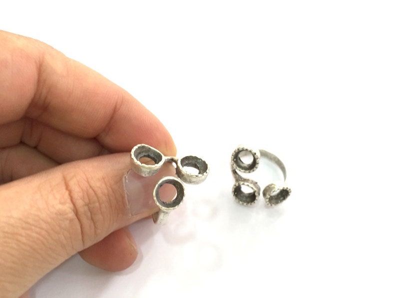Silver Ring Blank Base Bezel Settings Cabochon Base Mountings Adjustable Antique Silver Plated Brass G3500 8mm Blank