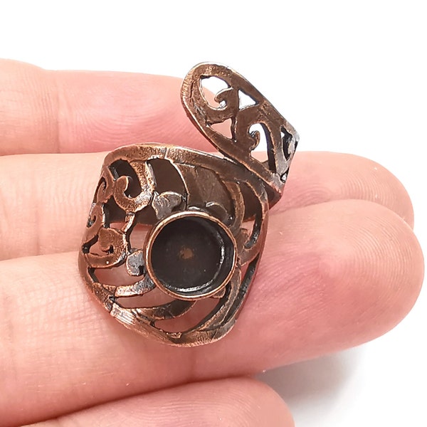 Filigree Ring Blanks Settings, Cabochon Mounting, Adjustable Resin Ring Base Bezels, Antique Copper Plated Brass  (8mm) G28546