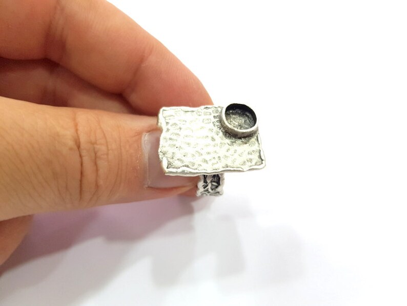 Antique Silver Plated Brass G15298 Silver Ring Setting Resin Ring Blank Cabochon Base inlay Ring Mounting Adjustable Ring Base Bezel 8 mm