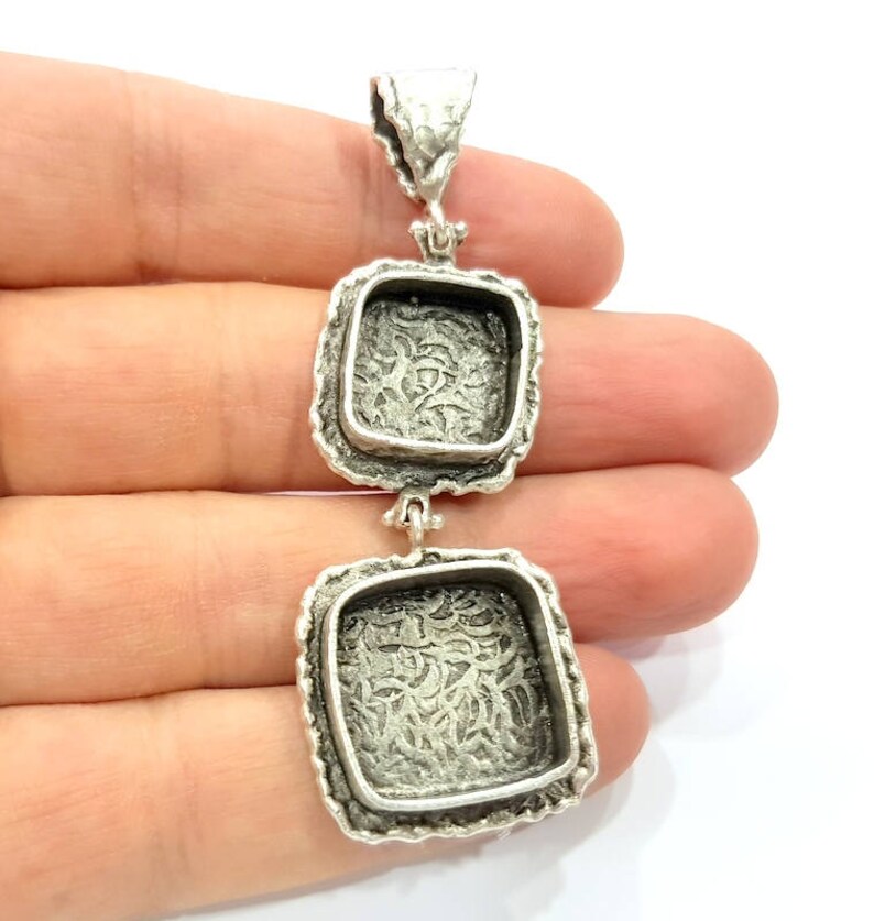 Silver Pendant Blank Resin Blank Mosaic Base Blank Inlay Blank Etsy