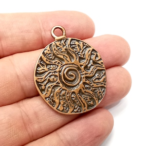 Branch, Bark, Swirl, Round Charms, Antique Copper Plated (40x32mm) G34277
