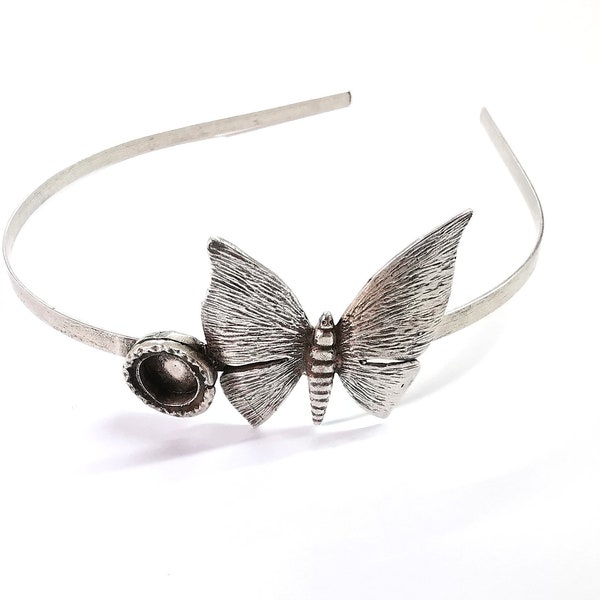 Butterfly crown Headband base blanks Circlet settings Antique silver plated brass adjustable (10mm Bezel Size)  G24197