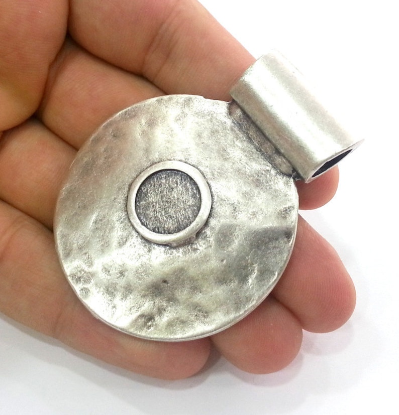 Antique Silver Plated Medallion Pendants Bezel Setting Base Blank 48 mm G9490