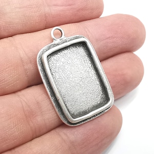 Rectangle Pendant Blanks, Resin Bezel Bases, Mosaic Mountings, Dry flower Frame, Polymer Clay base, Antique Silver Plated (25x18mm) G28983