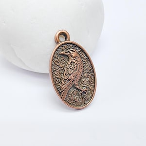 Raaf bedelhanger, gotische boho-bedel, natuuroorbelbedel, mystieke vogel, kettingonderdelen, antiek verkoperd 29 x 17 mm G36688