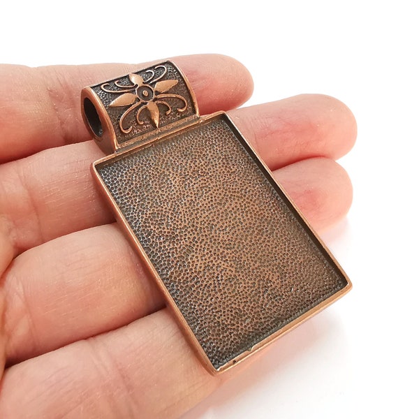 Flower Pendant Blank Bezel Resin Bezel Mosaic Mountings Antique Copper Plated Pendant (62x34mm) (43x31 mm Bezel Inner Size)  G21461