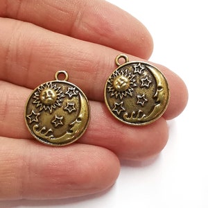 4 Moon Stars Sun Charms Antique Bronze Plated Charms (22x19mm) G21034