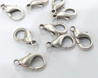 10 Silver Lobster Clasps Antique Silver Plated Lobster Clasps , Findings  (14x9 mm) G16853