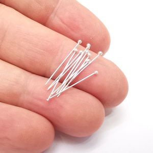 Alfinetes de cabeça esférica de prata esterlina, 0,7&#39;&#39;, calibre 28 (comprimento 0,7 pol. - 18 mm) (espessura 0,32 mm - calibre 28) Alfinete de cabeça esférica de prata maciça 925 G30418