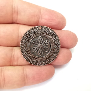 Copper Flower  Charms, Ethnic Charms, Jewelry Parts, Bracelet Component, Antique Copper Plated Metal Charms (34mm) G35786