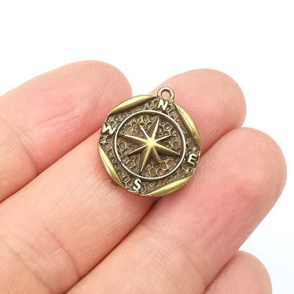 Bronze Compass Charms, Antique Bronze Plated (21x18mm) G29617