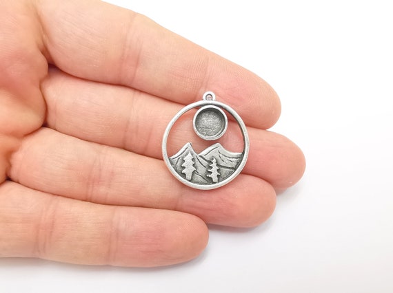 Mountain Pine Tree Charms Blank Resin Bezel Mosaic Mountings
